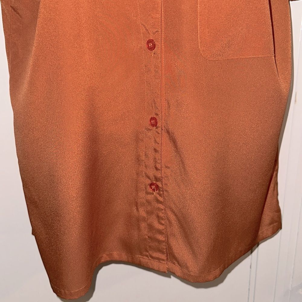 Vintage 70s/80s Irka Rust Orange Polyester Button-Up Short Sleeve Shirt - Picture 3 of 8